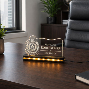Personalized Police Inspector LED Name Plate | Custom Police Officer Desk Nameplate