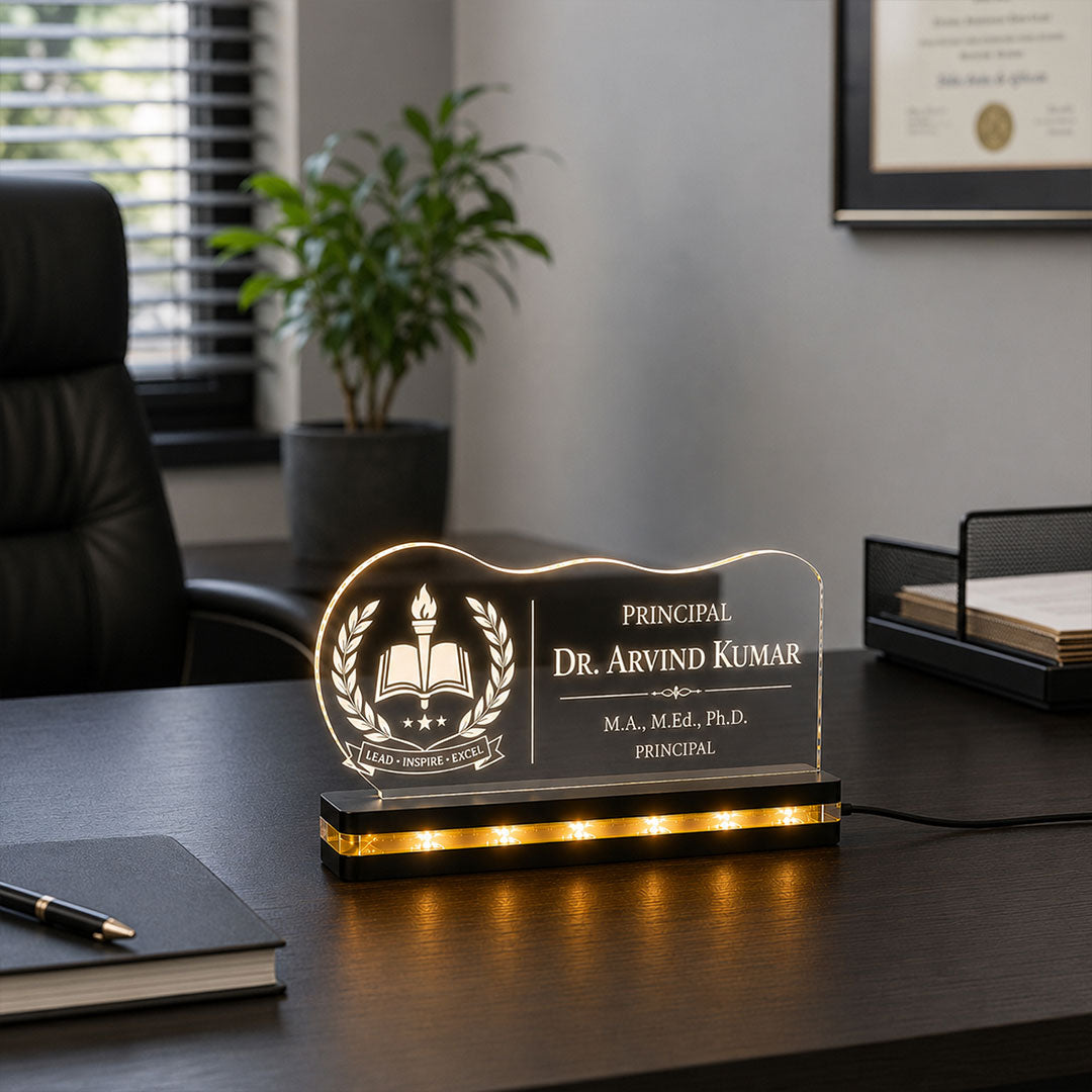 Personalized Principal LED Name Plate 6x8" | Custom School Principal Desk Nameplate