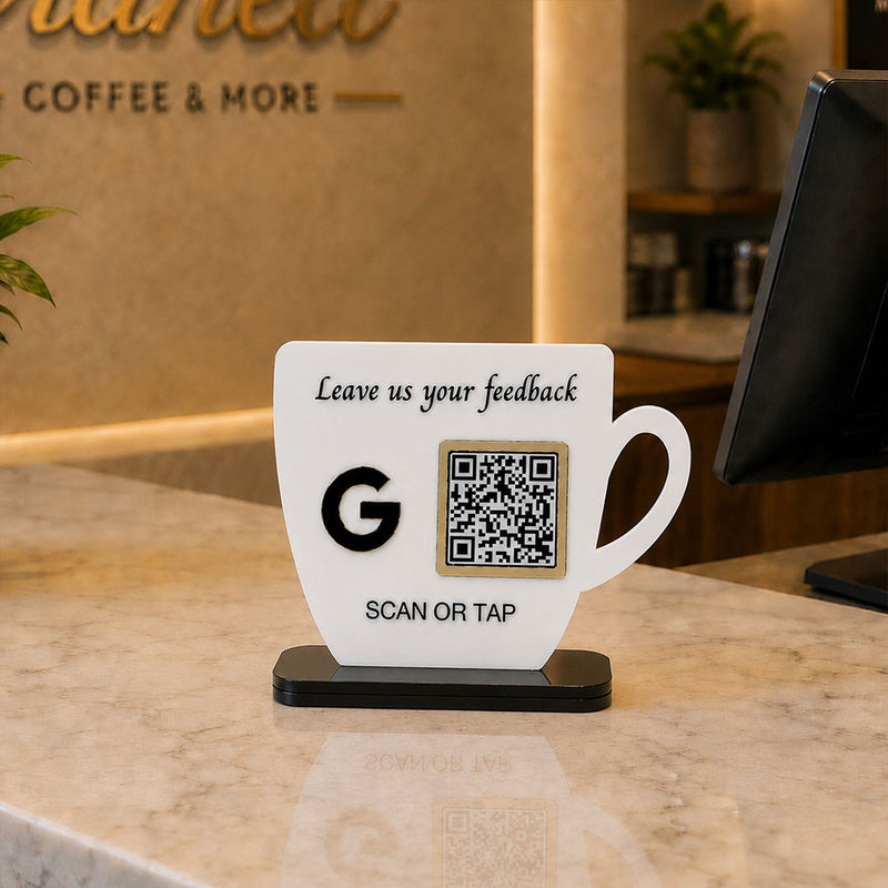 Personalized QR Code Feedback Stand | Custom Google Review Scan Display for Cafés, Restaurants & Businesses - 6x6" | Love Craft Gifts™