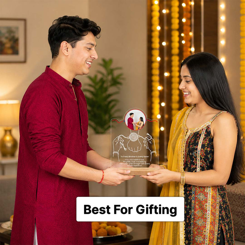 Personalized Rakhi Acrylic Photo Lamp | Custom Brother Sister LED Keepsake Gift | Love Craft Gifts™