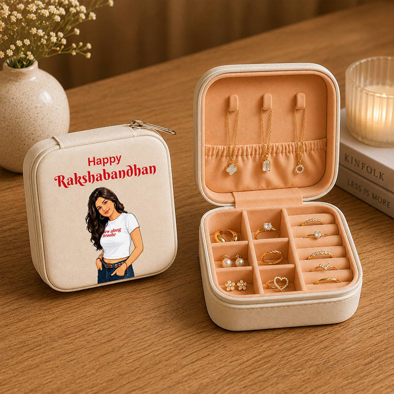 Personalized Rakhi Gift for Sister | Custom Photo Jewellery Travel Organizer | Love Craft Gifts™