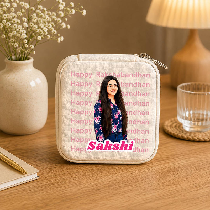 Personalized Rakhi Special AI Cartoon Jewellery Travel Case | Custom Photo Gift for Sister | Premium PU Leather | Love Craft Gifts™