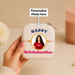 Personalized Rakhi Special Jewellery Travel Case | Custom AI Cartoon Portrait & Name Gift for Sister | Love Craft Gifts™