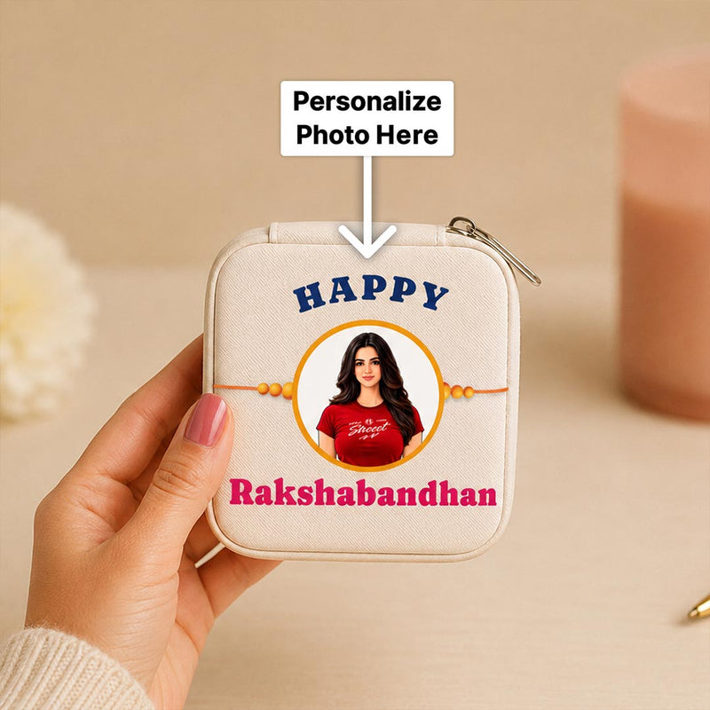 Personalized Rakhi Special Jewellery Travel Case | Custom AI Cartoon Portrait & Name Gift for Sister | Love Craft Gifts™