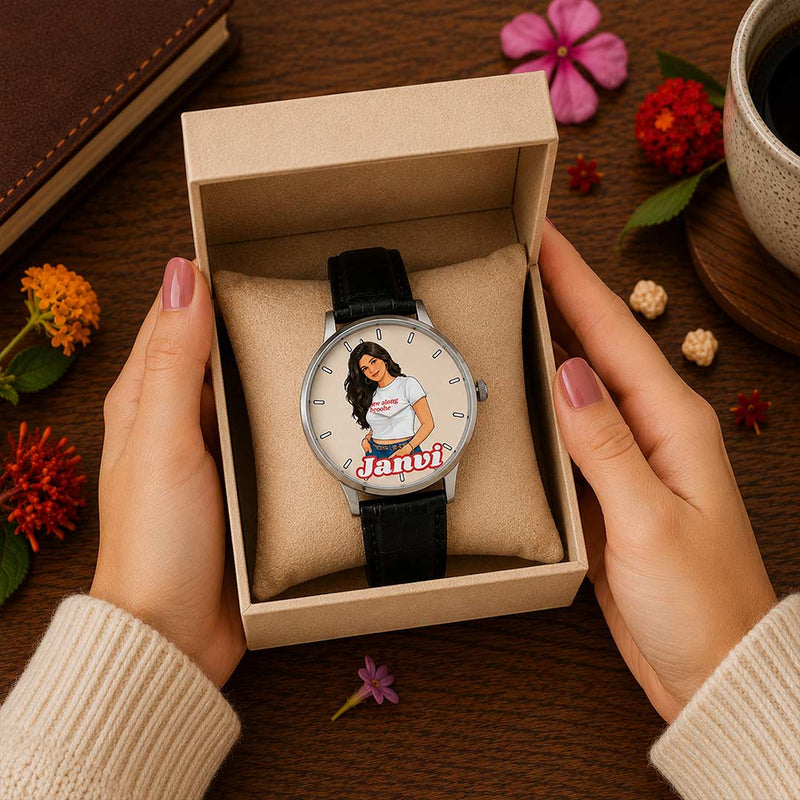Personalized Raksha Bandhan Cartoon Photo & Name Watch | Custom Analog Wrist Watch for Brother | Love Craft Gifts™
