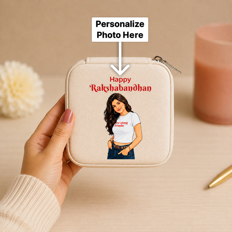 Personalized Raksha Bandhan Jewellery Travel Case | Custom Photo Printed PU Leather Organizer | Love Craft Gifts™