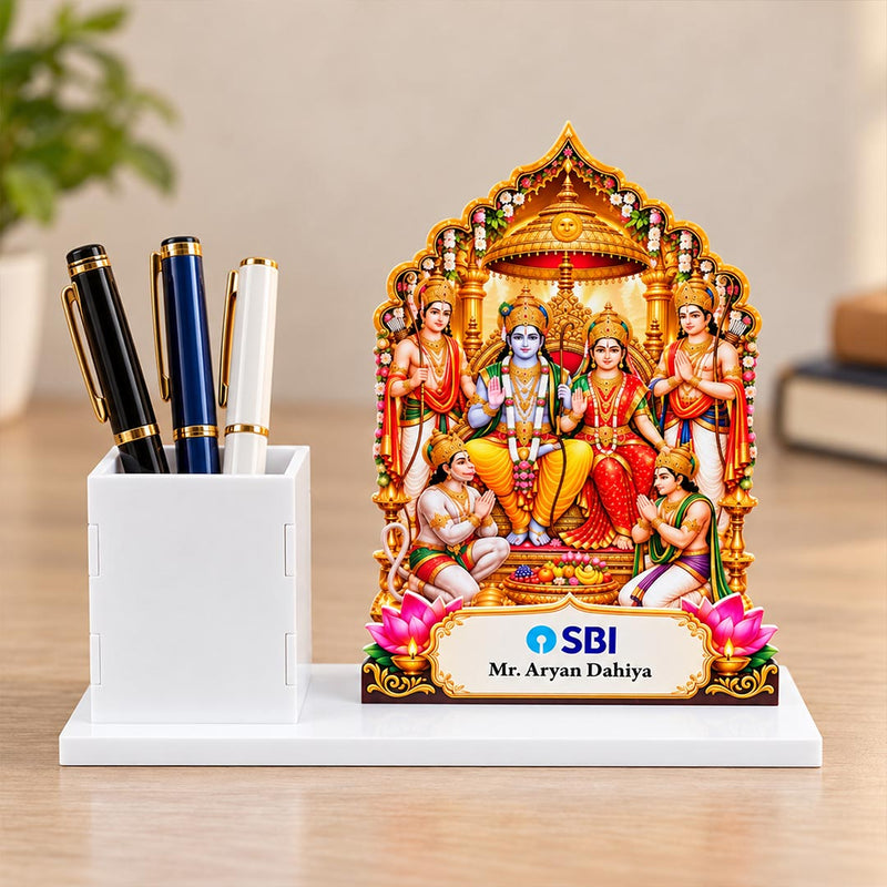 Personalized Ram Darbar Desk Stand with Pen Holder 10x7" | Corporate Gift | Love Craft Gifts™