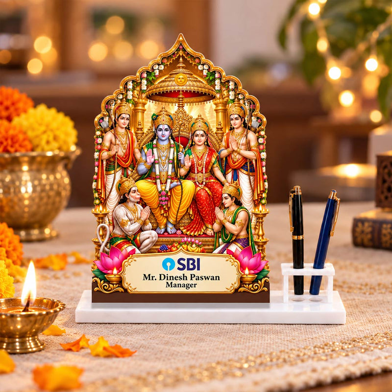 Personalized Ram Darbar Pen Stand 10x6" | Custom Corporate Office Gift | Love Craft Gifts™