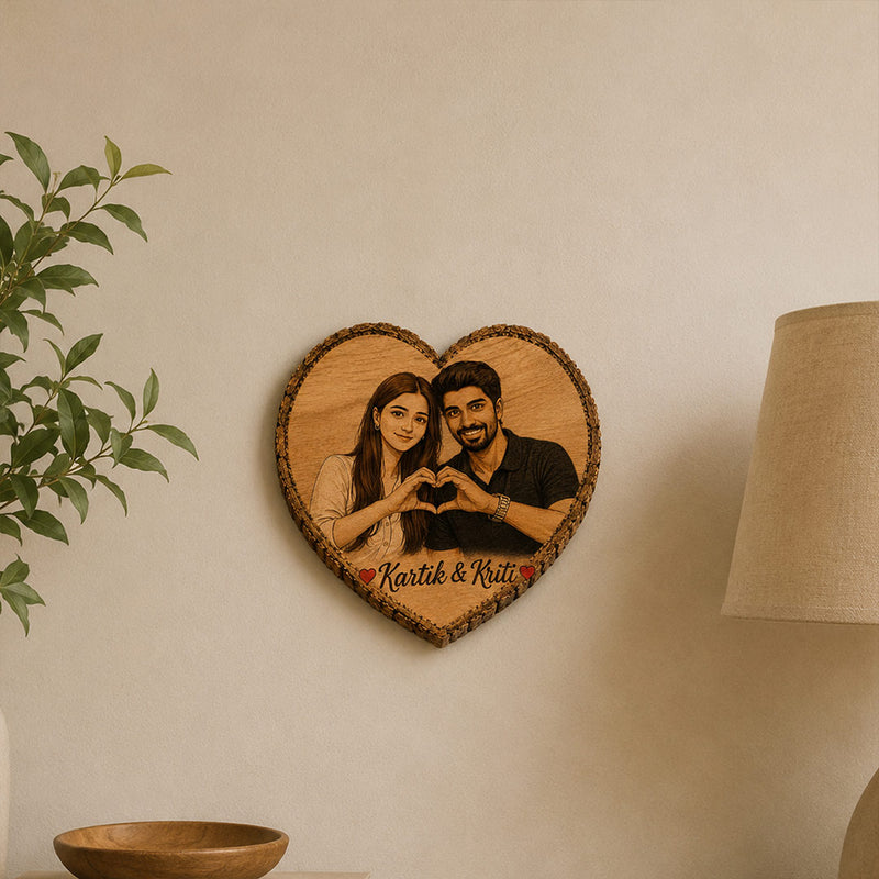 Personalized Romantic Couple Portrait Wooden Plaque 7x7" | Love Craft Gifts™