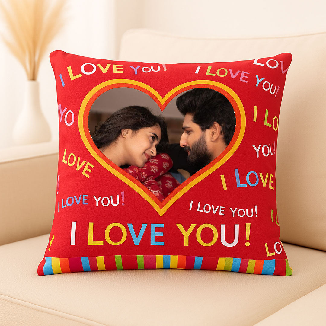 Romantic Red Cushion with Heart-Shaped Photo Frames | Love Craft Gifts