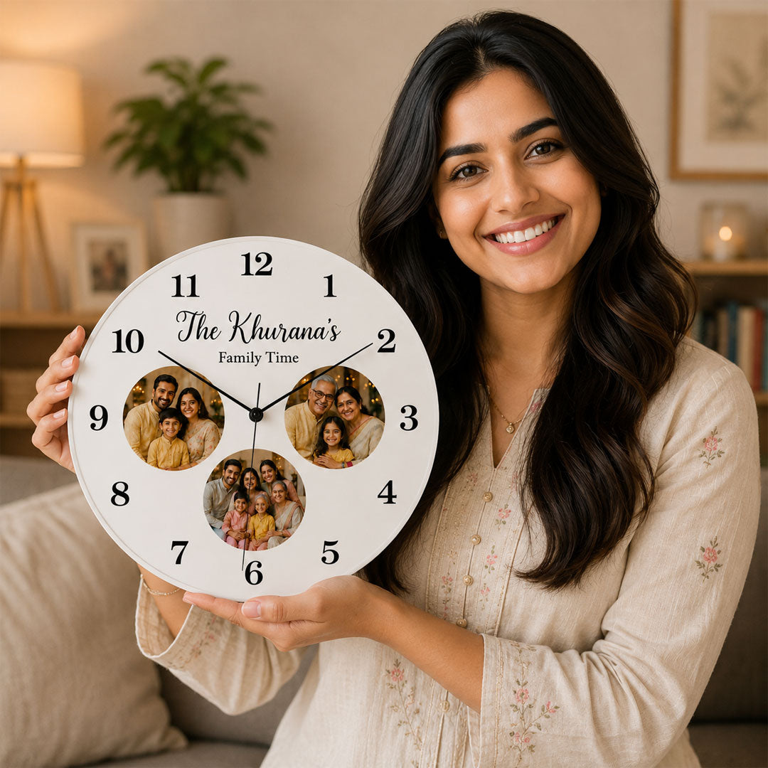 Personalized Round Wooden Family Wall Clock | Custom Photo Gift | Love Craft Gifts™