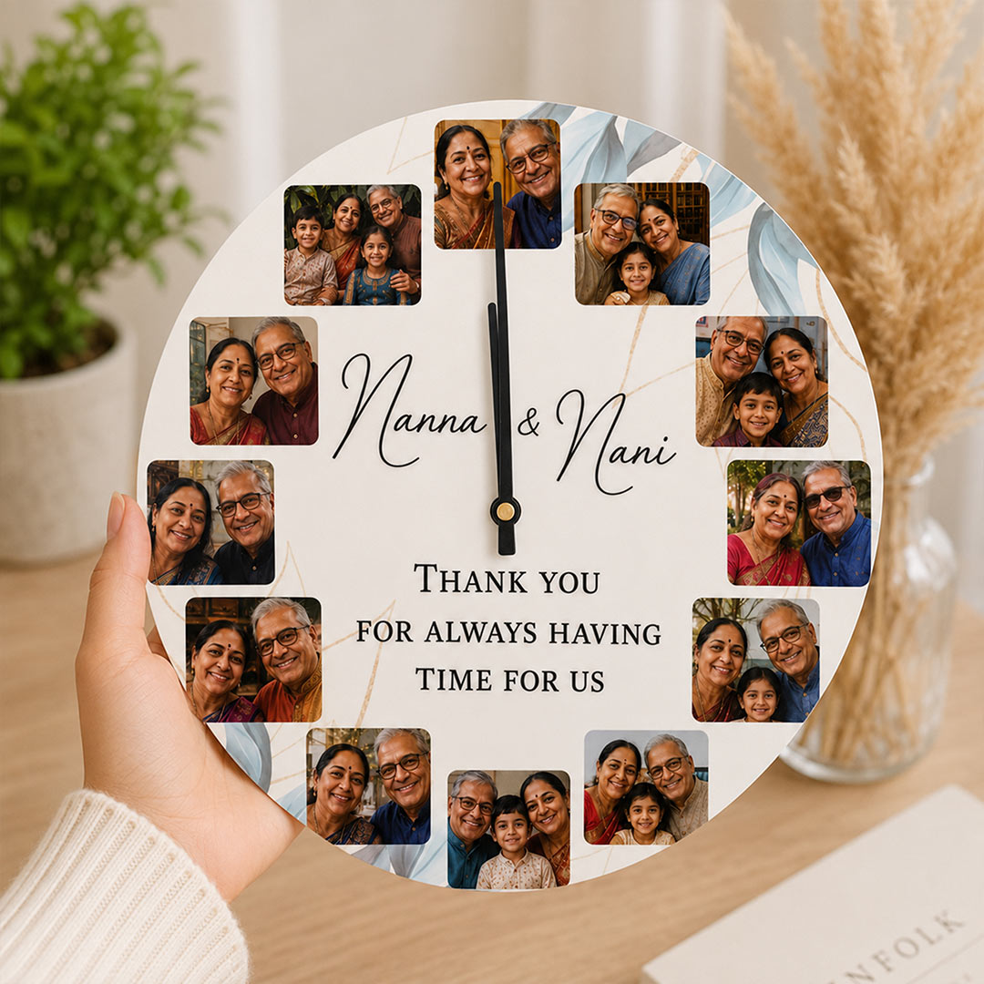 Personalized Round Wooden Wall Clock | Custom Family Photos & Names | Love Craft Gifts™