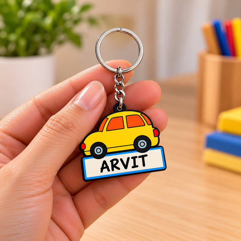 Personalized School Bag Charm 2x3" with Car, Scooter & Sports Artwork | Love Craft Gifts™