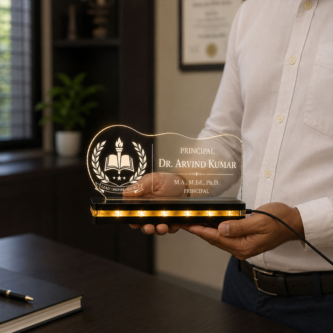 Personalized School Principal Desk Nameplate | Custom LED Acrylic Name Plate