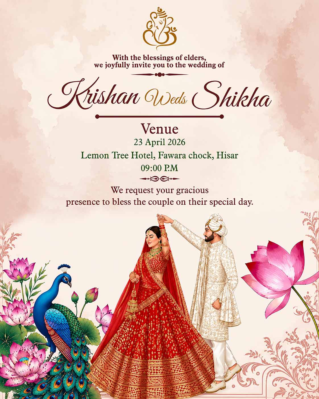 Personalized Shubh Vivaah Digital Invitation Card | Custom Couple Details & Marriage Ceremony Information | Elegant Hindu E-Invite Design | Love Craft Gifts™