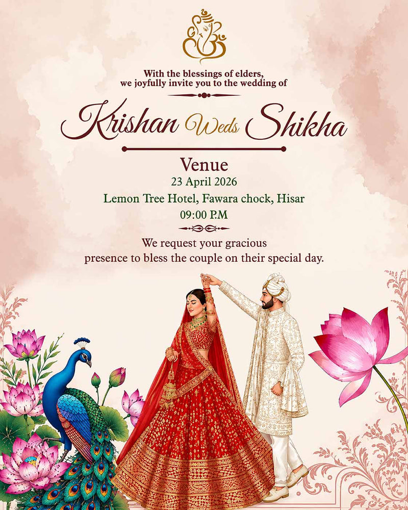 Personalized Shubh Vivaah Digital Invitation Card | Custom Couple Details & Marriage Ceremony Information | Elegant Hindu E-Invite Design | Love Craft Gifts™