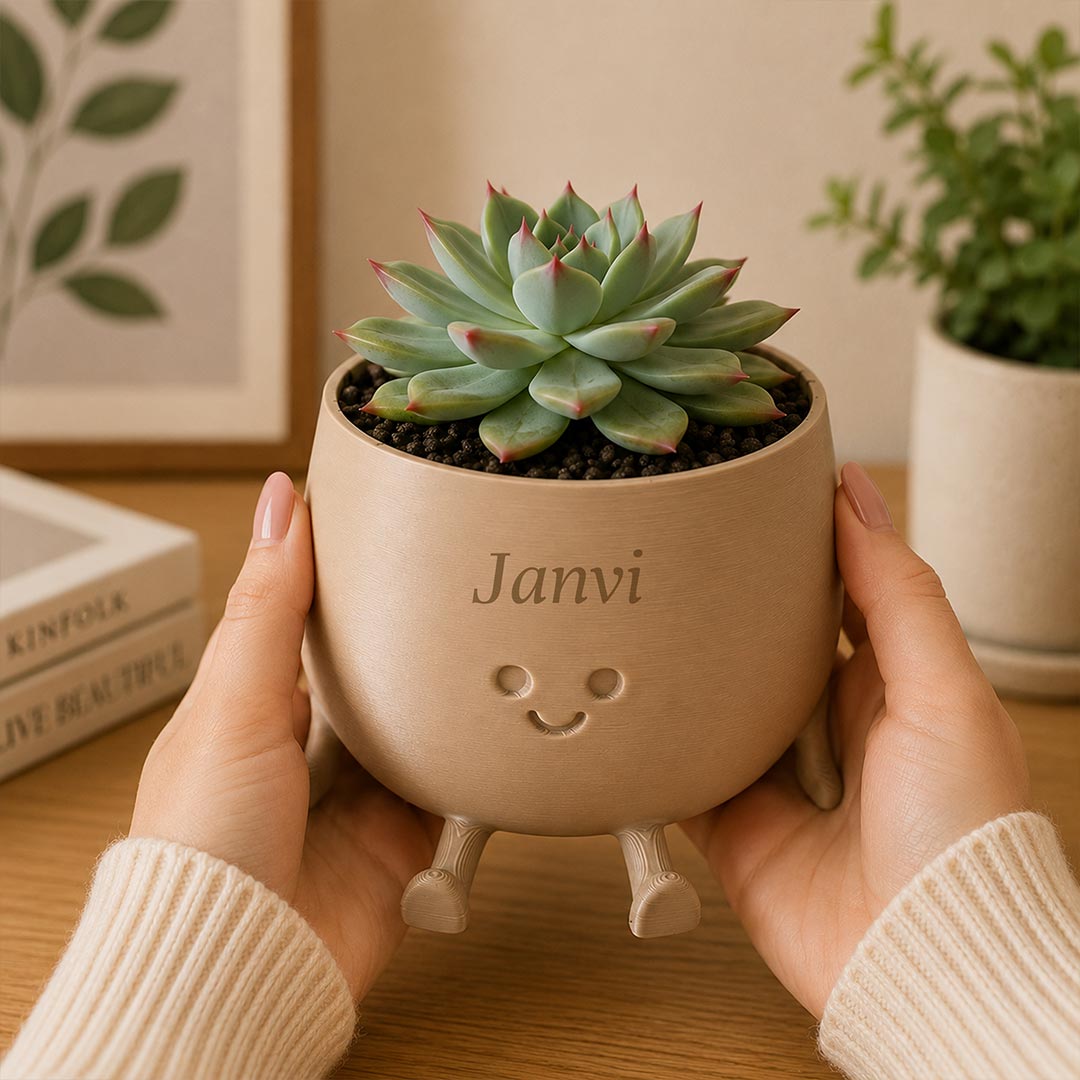 Personalized Smiling Plant Pot 5 Inch | Custom Name Cute Character Planter for Desk, Bedroom & Home Décor