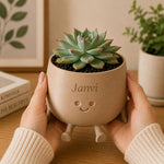 Personalized Smiling Plant Pot 5 Inch | Custom Name Cute Character Planter for Desk, Bedroom & Home Décor