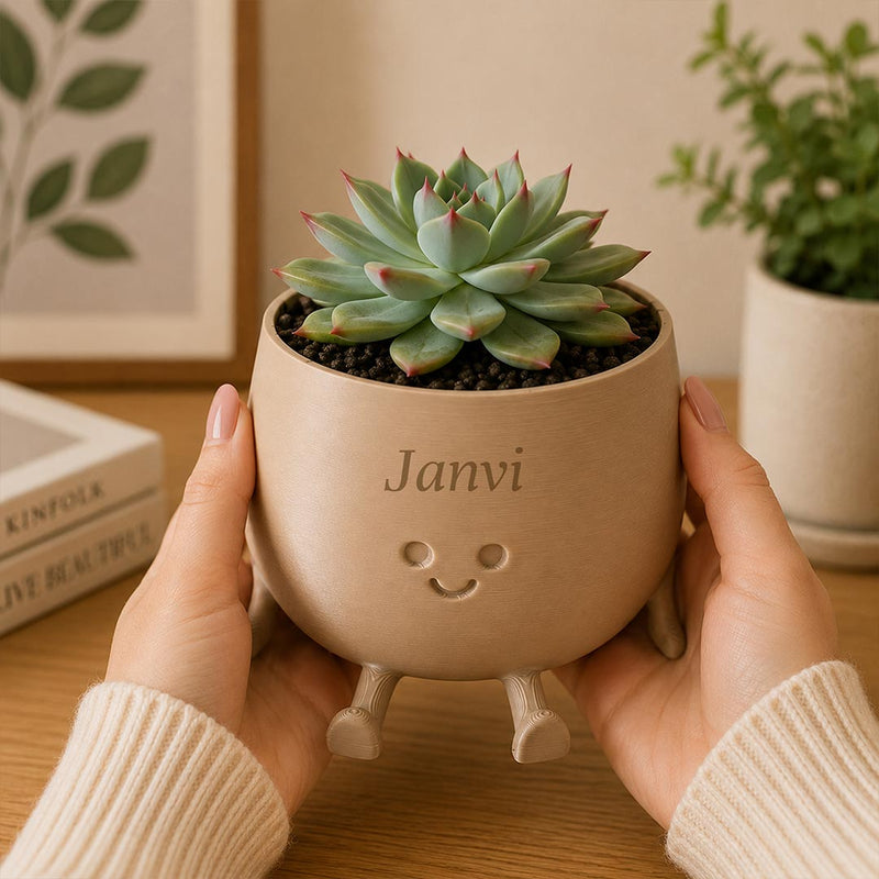 Personalized Smiling Plant Pot 5 Inch | Custom Name Cute Character Planter for Desk, Bedroom & Home Décor