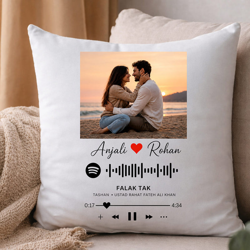 Personalized Spotify Song Photo Cushion Cover with Custom Name & Picture | Romantic Couple Gift for Anniversary, Birthday & Valentine’s Day - 12x12" | Love Craft Gifts™