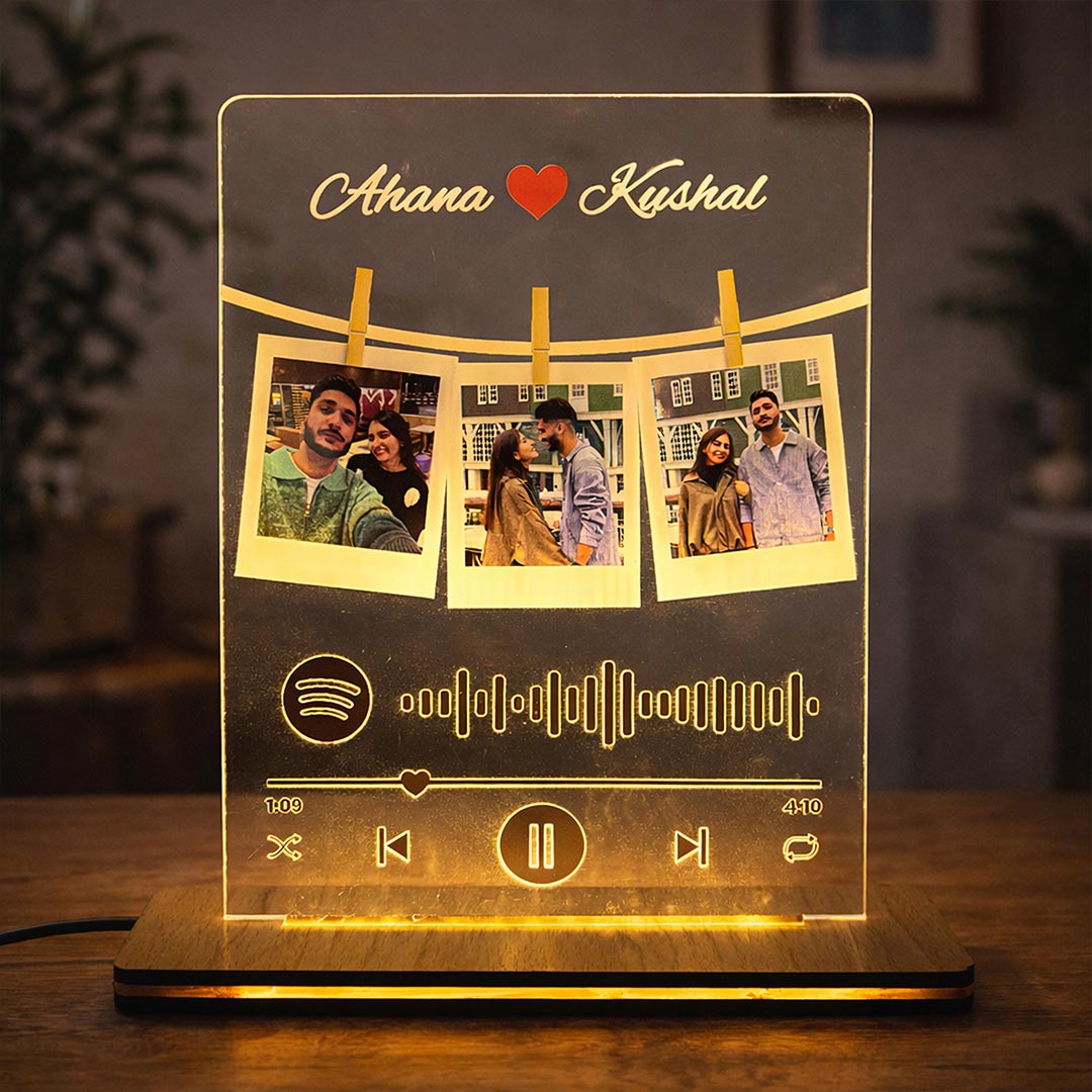 Personalized Spotify Style Acrylic LED Lamp with 3 Photos – Custom Name & Picture Music Plaque Night Light (8x6 Inch) | Love Craft Gifts