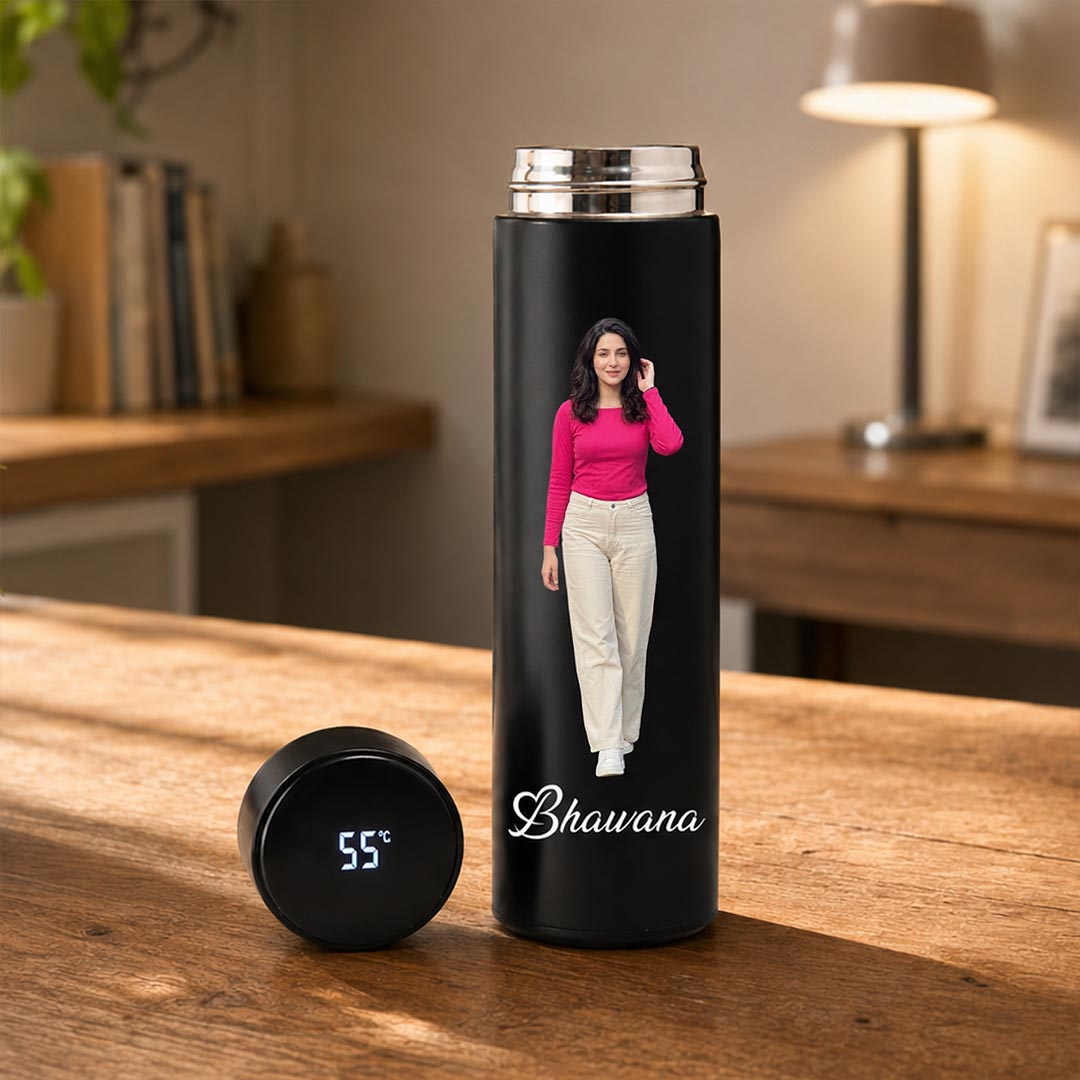 Personalized Temperature Display Water Bottle with Custom Photo & Name | Smart Digital Bottle | Love Craft Gifts™