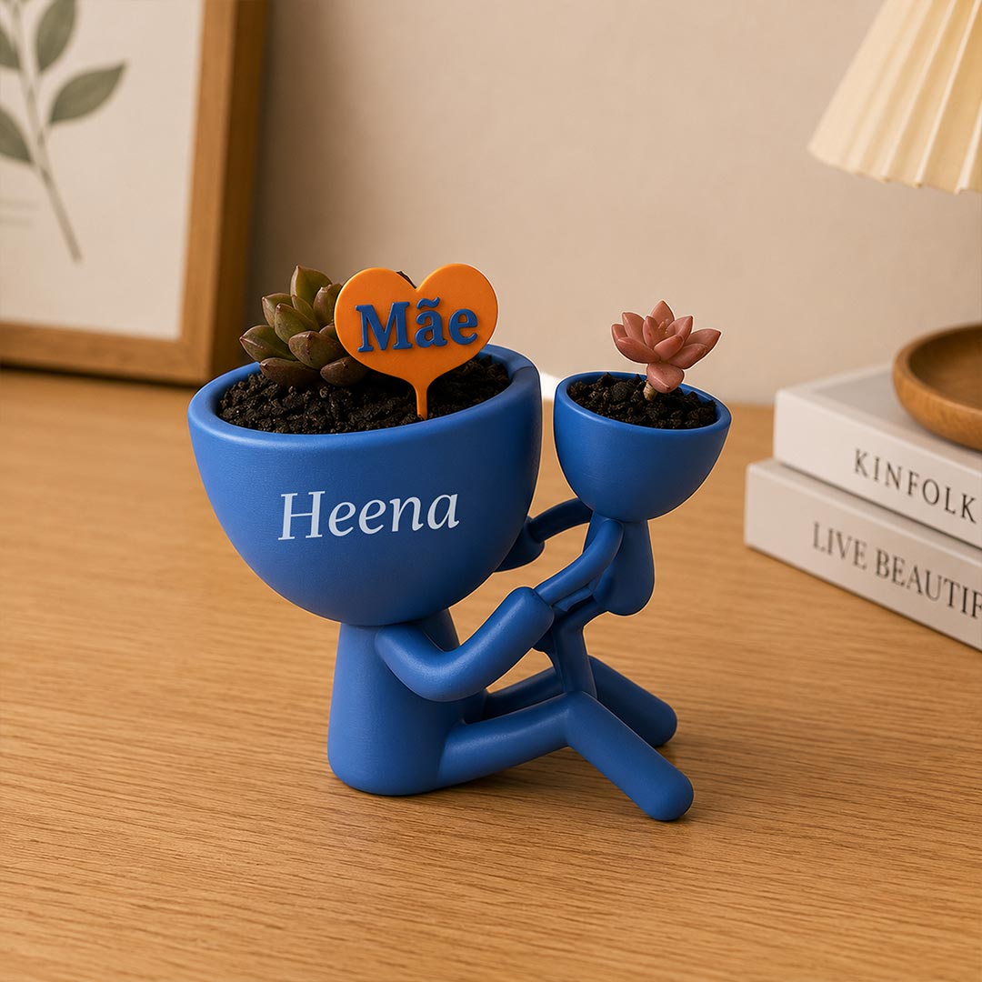 Personalized Together Plant Buddy Pot Standard Size with Custom Name | Cute Double Character Planter for Desk & Home Décor | Love Craft Gifts™