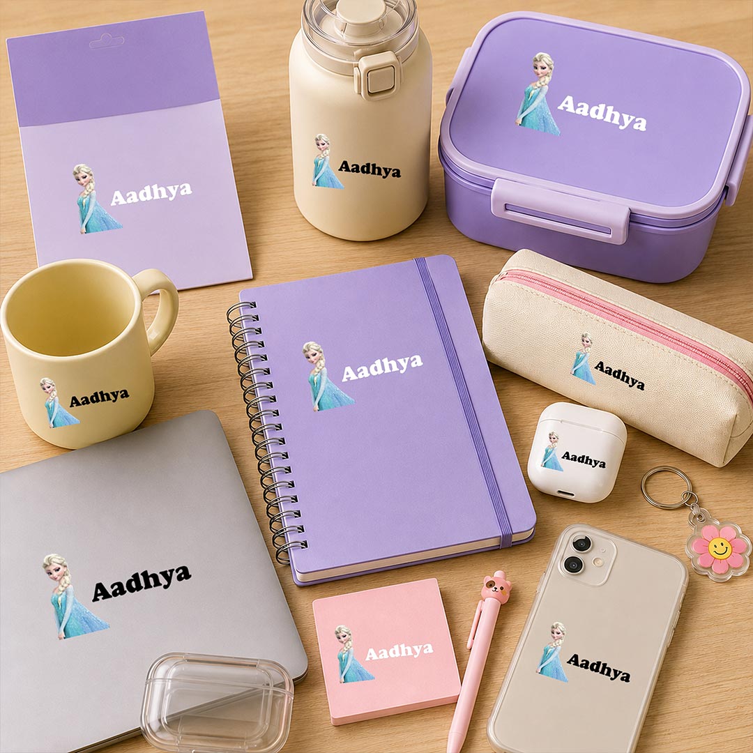 Personalized UV Ink Transfer Name Labels with Elsa Design | Custom Sticker Sheet (12 Stickers) | Love Craft Gifts™