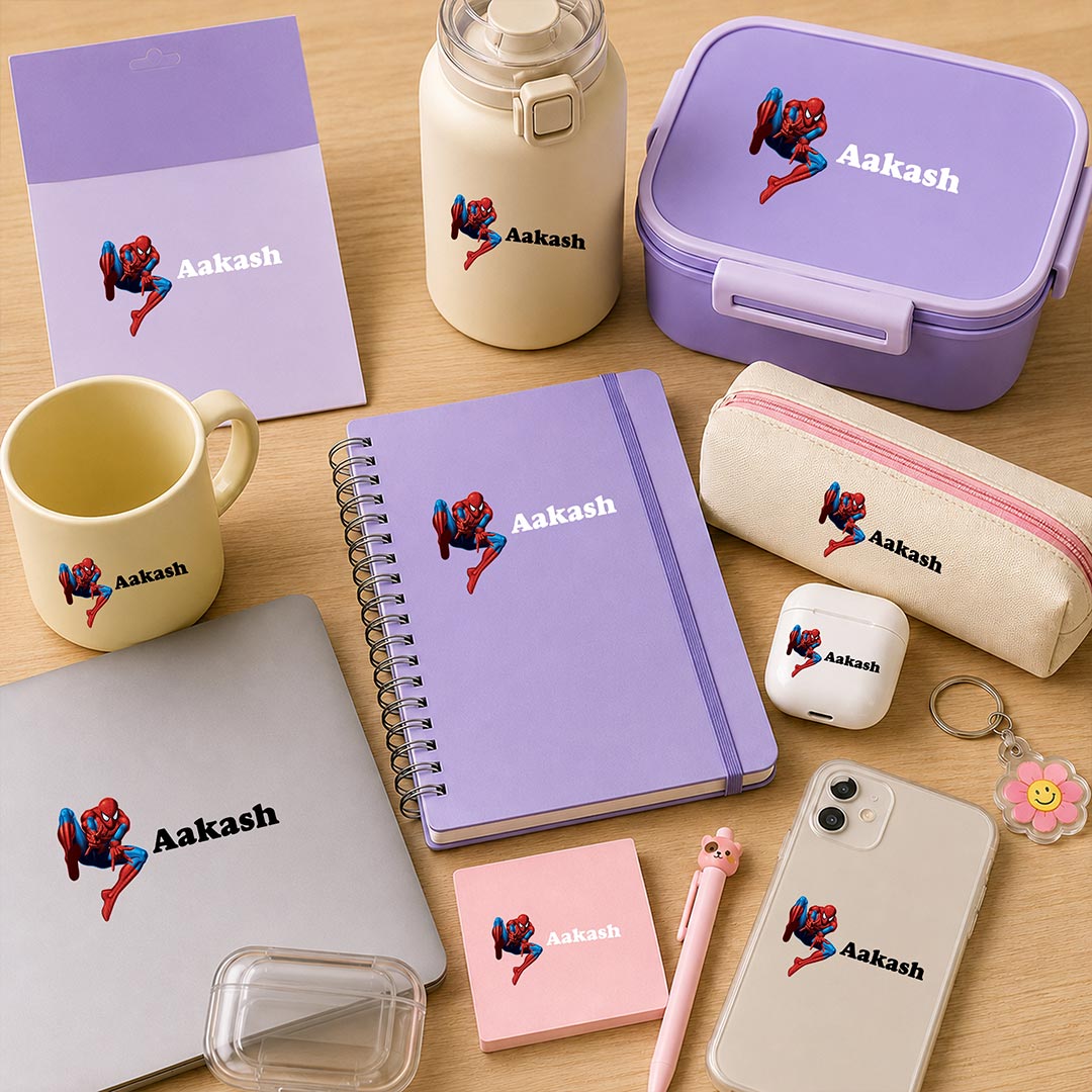 Personalized UV Ink Transfer Name Labels with Spiderman Design | Custom Sticker Sheet (12 Stickers) | Love Craft Gifts™