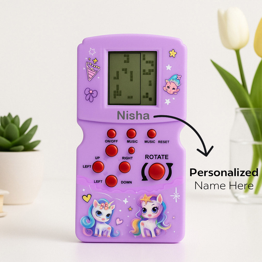 Personalized Unicorn Brick Game Console – Retro Handheld Game for Kids | Love Craft Gifts