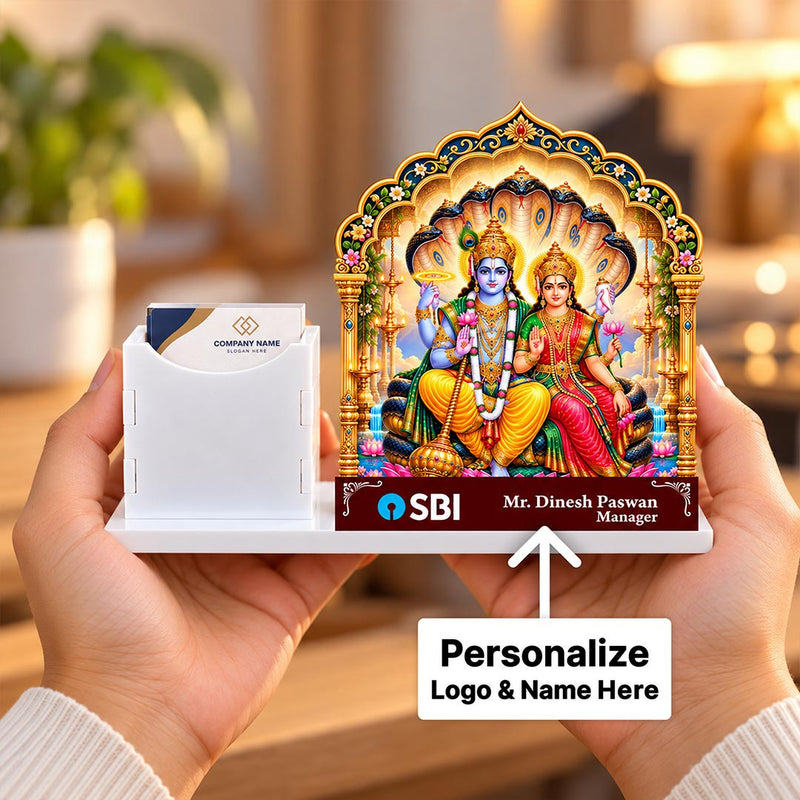 Personalized Vishnu Lakshmi Visiting Card Stand 10x7" | Corporate Gift | Love Craft Gifts™