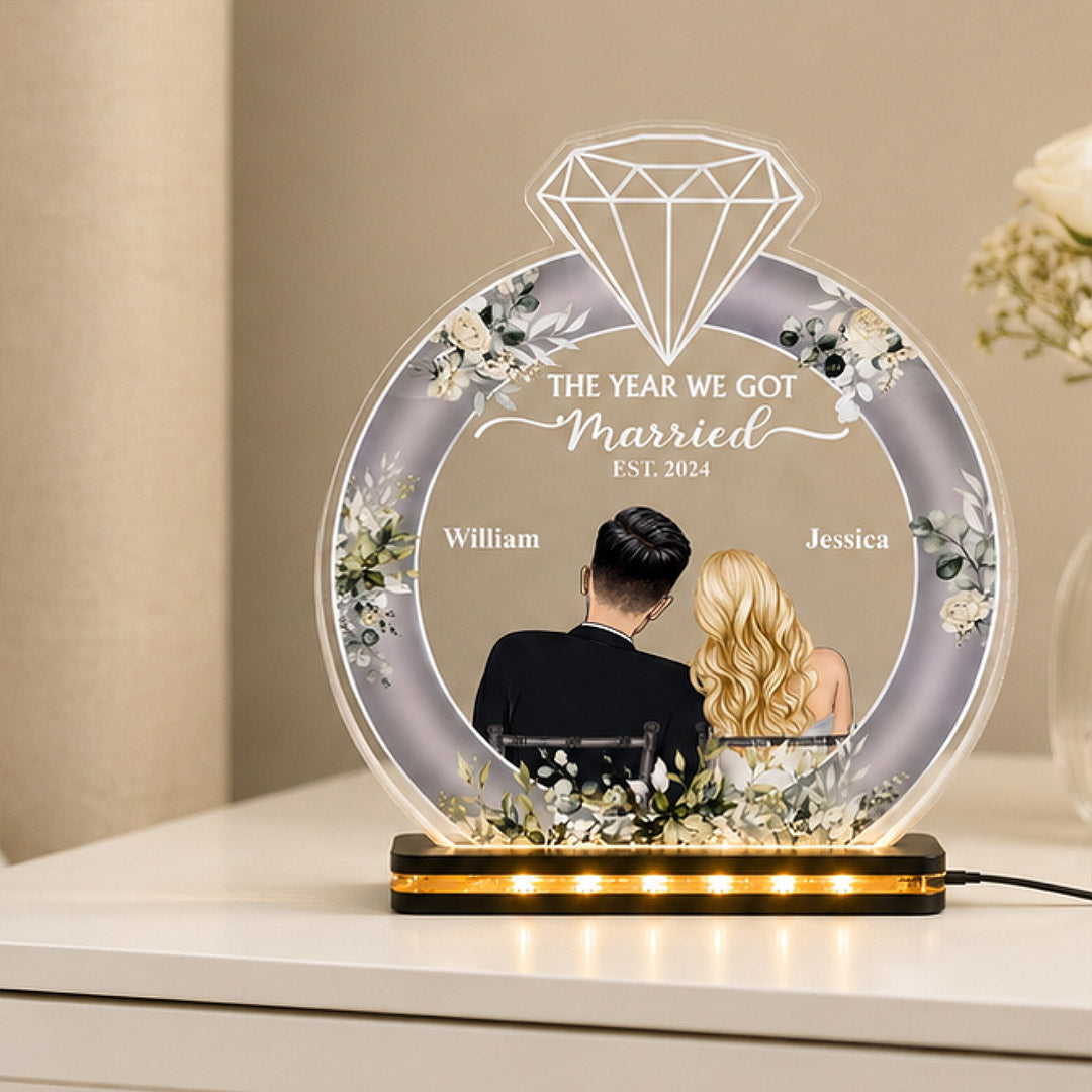 Personalized Wedding Ring LED Photo Lamp 7×8 Inch
