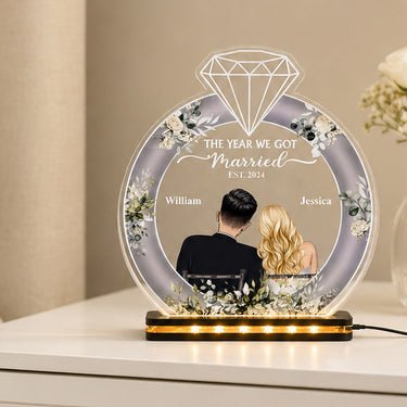 Personalized Wedding Ring LED Photo Lamp 7×8 Inch