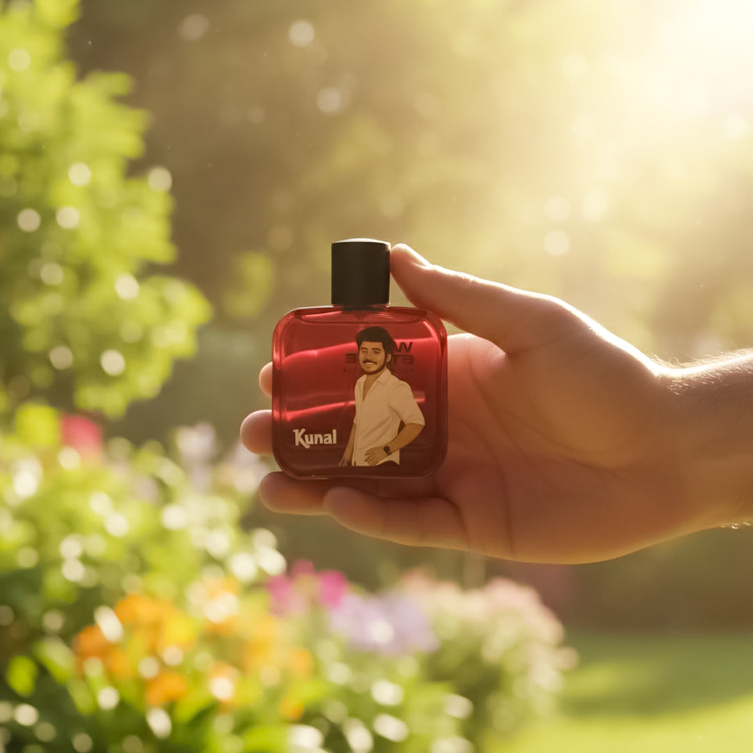 Customized Wild Stone Perfume Bouquet – With Name & Illustrated Photo | Premium Gift Bouquet