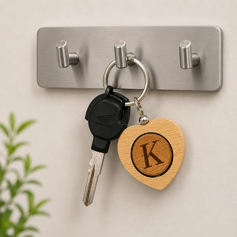 Personalized Wooden Alphabet Keychain | Custom Initial Heart Keyring | Love Craft Gifts™
