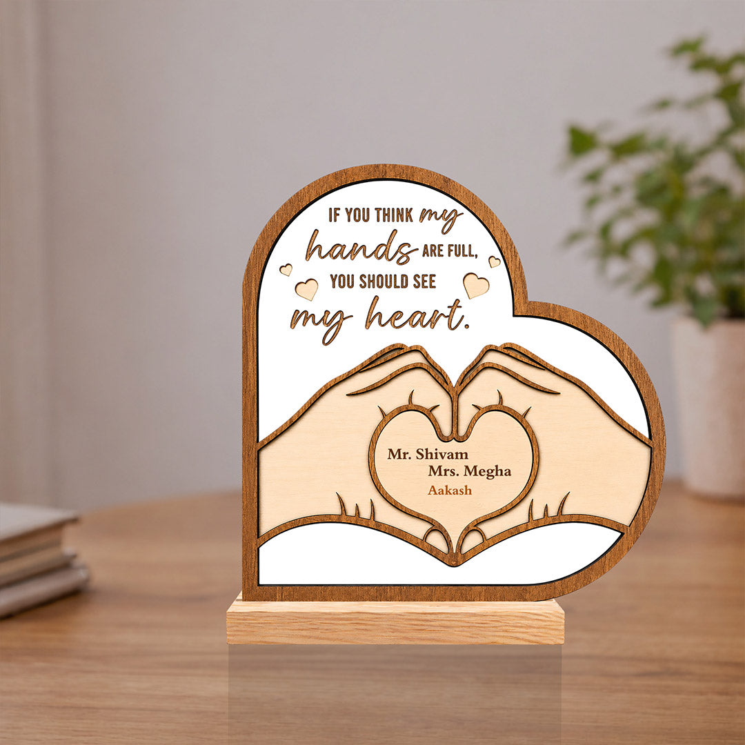 Personalized Wooden Family Décor | Custom Name Heart Table Top Gift for Home & Family Celebration | Love Craft Gifts™