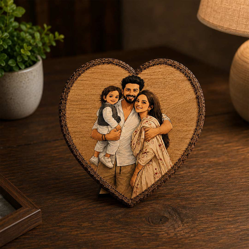 Personalized Wooden Family Portrait Plaque | Custom Heart Slice Table Décor | Love Craft Gifts™