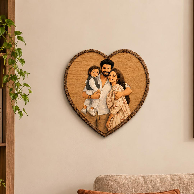 Personalized Wooden Heart Slice Family Photo Gift | Custom Wooden Portrait Art | 7×7 Inch | Love Craft Gifts™