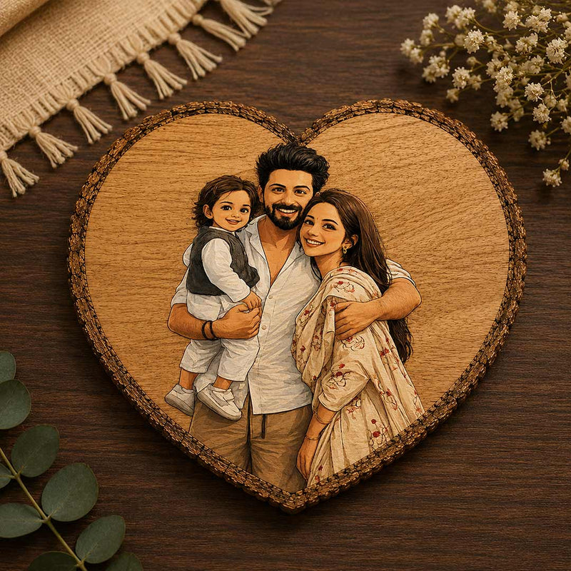 Personalized Wooden Heart Slice Home Décor | Custom Family Photo Gift | 7×7 Inch | Love Craft Gifts™