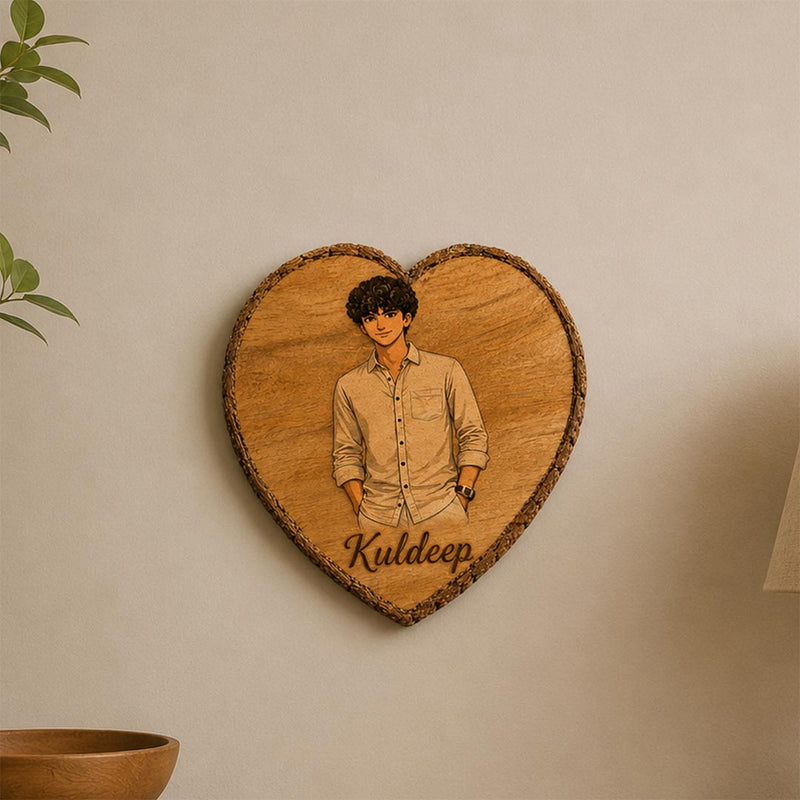 Personalized Wooden Heart Slice Photo Art | Custom Name Wooden Table Décor | 7×7 Inch | Love Craft Gifts™
