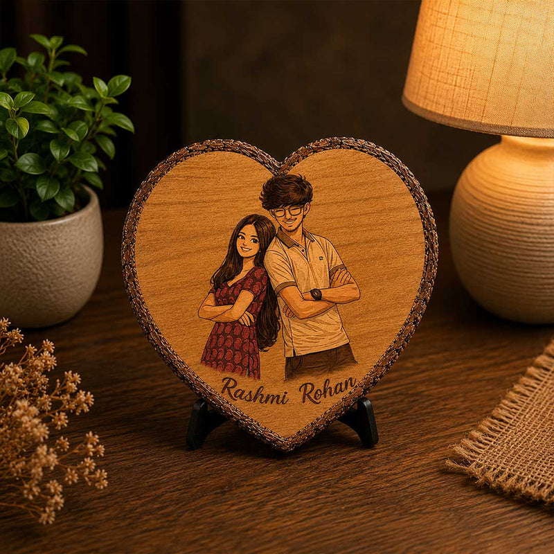 Personalized Wooden Heart Slice Portrait Art | Custom Rakhi Photo Gift | 7×7 Inch | Love Craft Gifts™