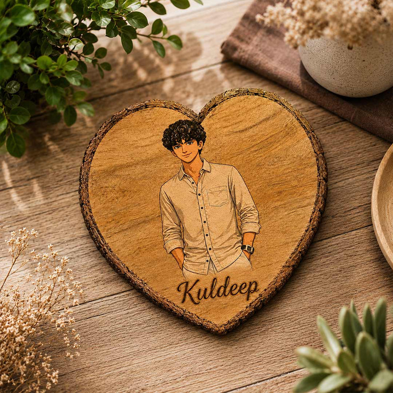 Personalized Wooden Heart Slice Portrait | Custom Photo & Name Gift | Heart-Shaped Wooden Keepsake | Love Craft Gifts™
