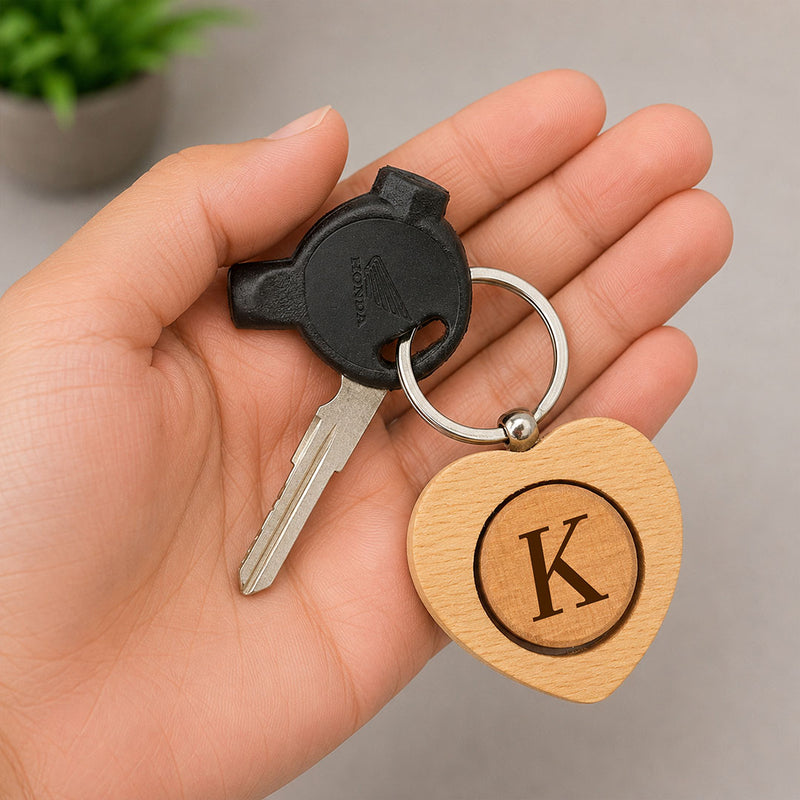 Personalized Wooden Initial Heart Keychain | Custom Letter Wooden Keyring | Premium Wooden Alphabet Key Holder | Standard Size | Love Craft Gifts™
