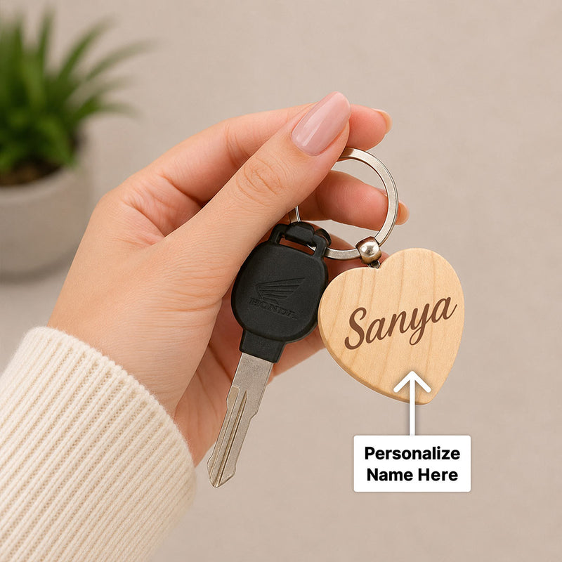 Personalized Wooden Key Holder Laser Engraved Name Keyring Standard Size | Love Craft Gifts™