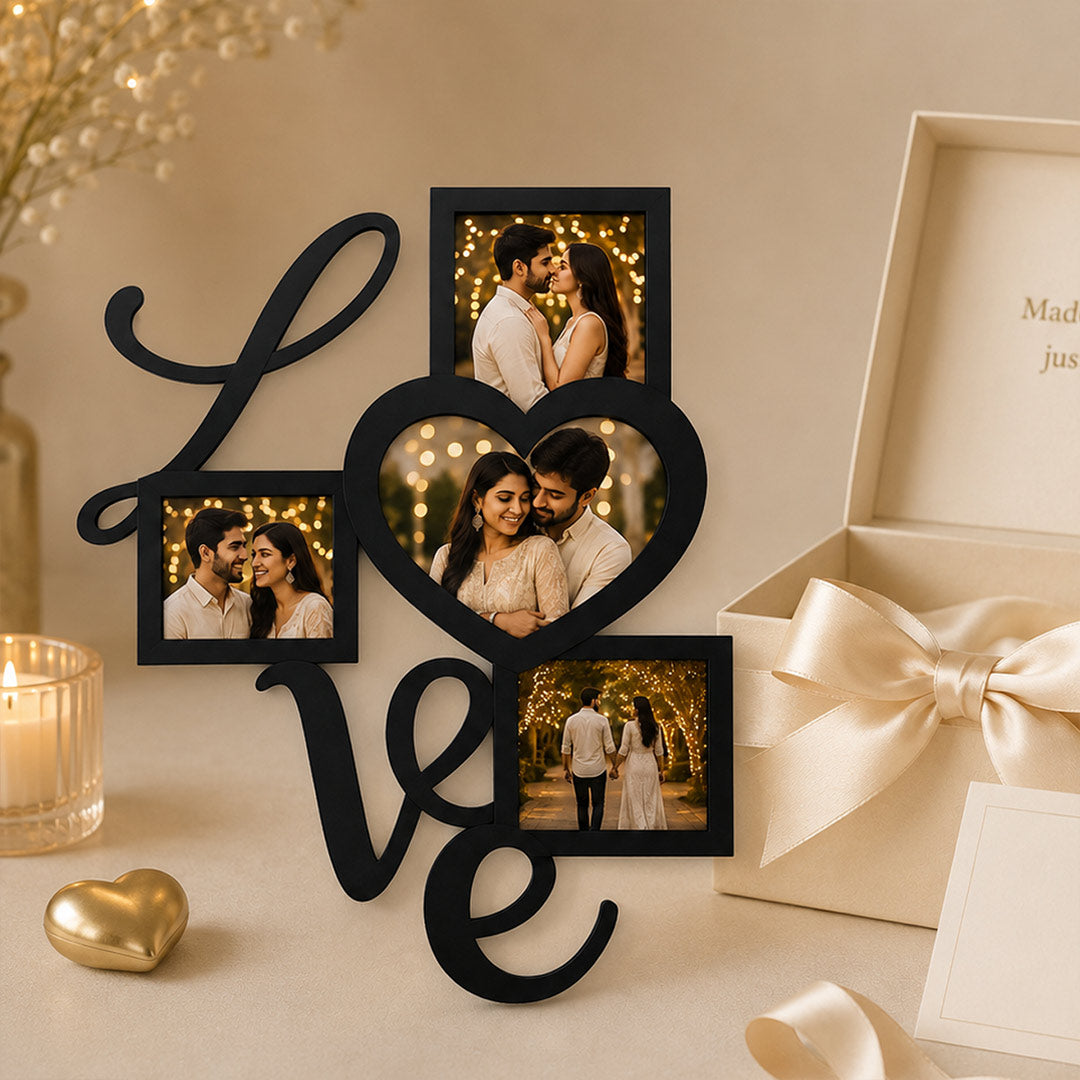 Personalized Wooden Love Couple Photo Frame 12x15" | Custom 4 Photo Collage Wall Decor | Love Craft Gifts™