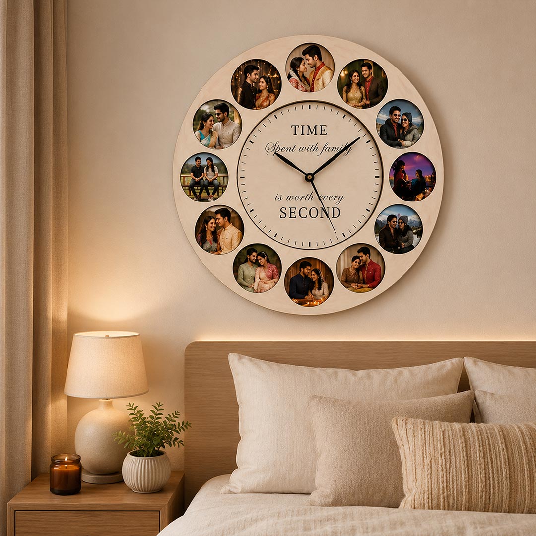 Personalized Wooden Photo Memory Wall Clock | Custom Couple Photo Gift | Love Craft Gifts™