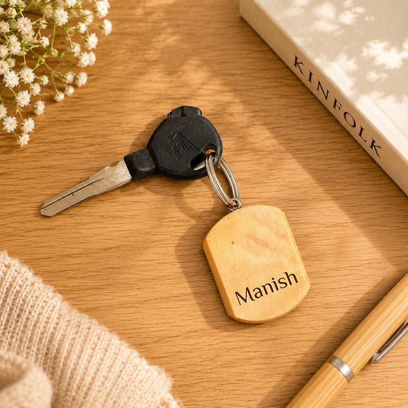 Personalized Wooden Rectangle Keychain | Custom Name Wooden Keyring | Premium Wooden Key Holder | Standard Size | Love Craft Gifts™