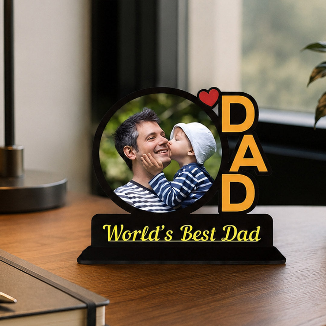 Personalized World’s Best Dad Photo Table Stand 4x5" | Custom Father Gift