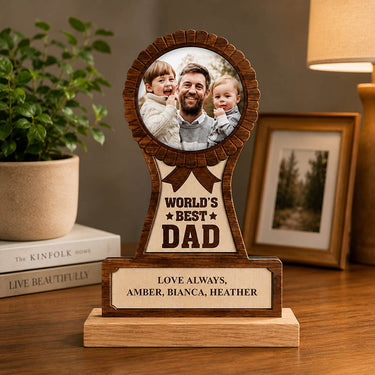 Personalized World's Best Dad Table Trophy Custom Family Photo and Names Keepsake Gift | Love Craft Gifts™