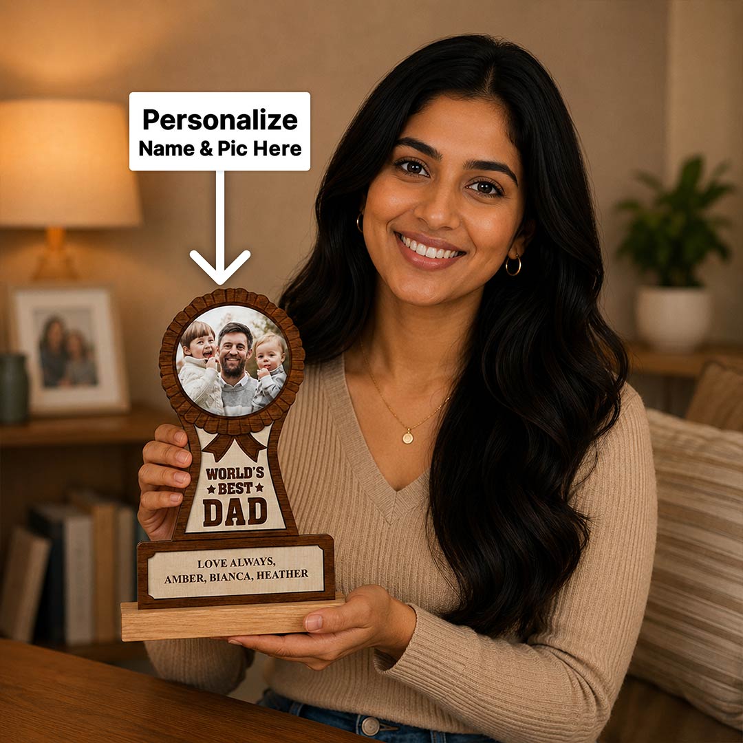 Personalized World's Best Dad Trophy Custom Photo Table Stand Meaningful Gift for Father | Love Craft Gifts™